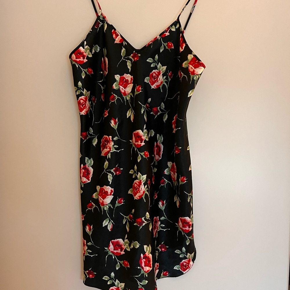 Alexandra Nicole Black Floral Slip Dress with Red Rose Print